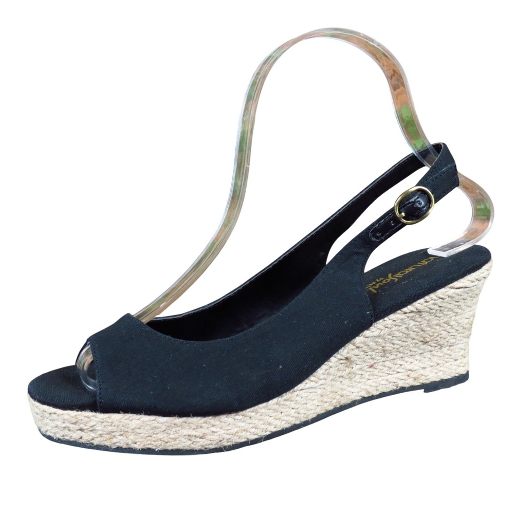 Natural Soul Basic Women Wedge Sandal 6.5M Casual Summer Black Espadrille Canvas